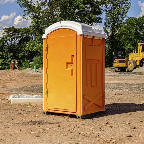 how often are the portable restrooms cleaned and serviced during a rental period in Finley